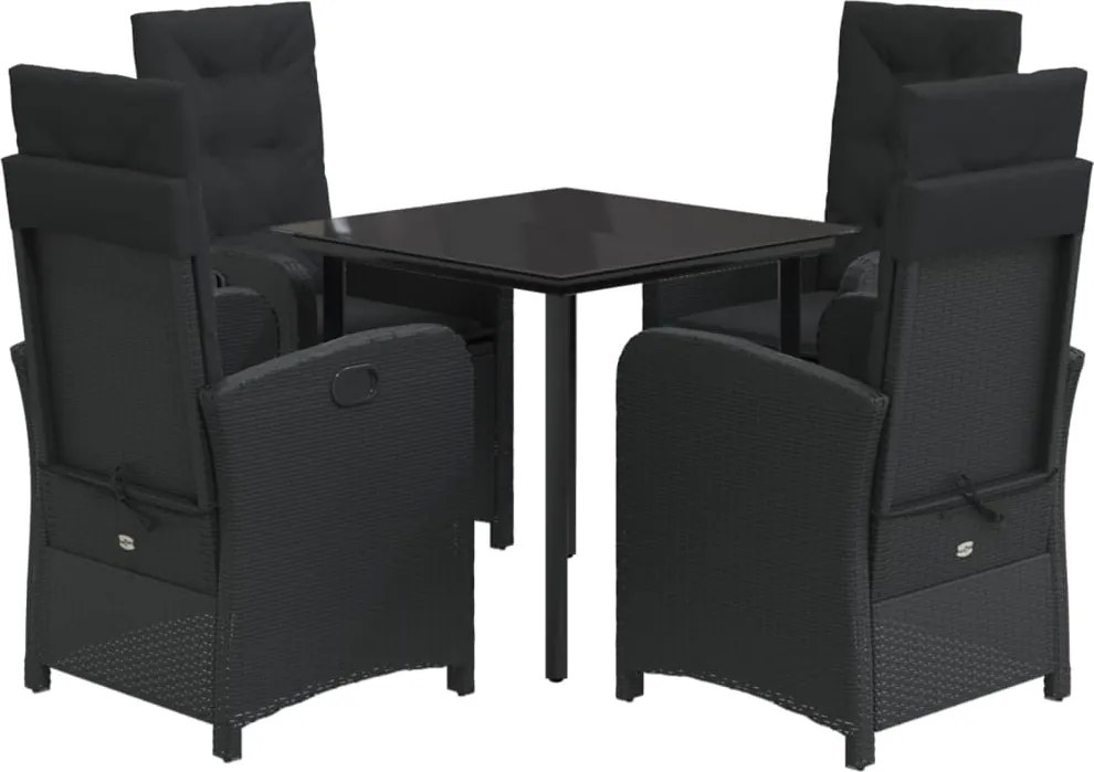 vidaXL 5 részes fekete polyrattan kerti étkezőgarnitúra párnákkal