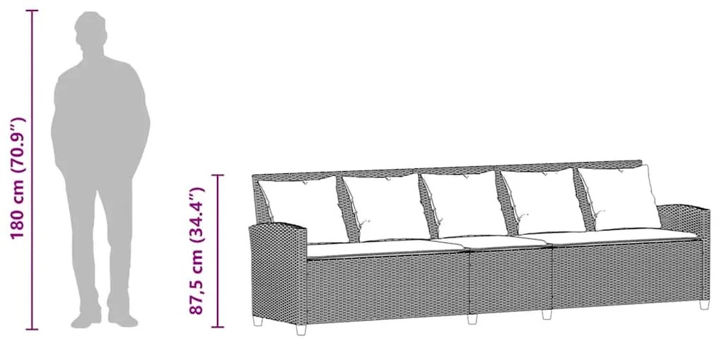 5 személyes szürke polyrattan kerti kanapé párnával
