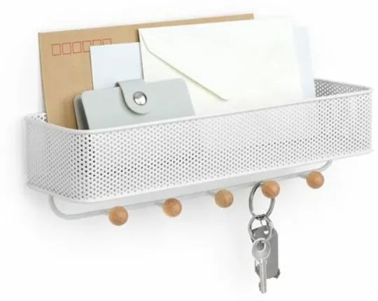 ESTIQUE fehér-természetes fa acél előszobai rendszerező kulcsakasztó