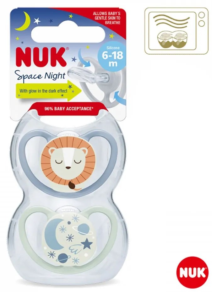 Baba cumi NUK Space Nights 6-18h 2 db/BOX lány, vel. 6-18 m