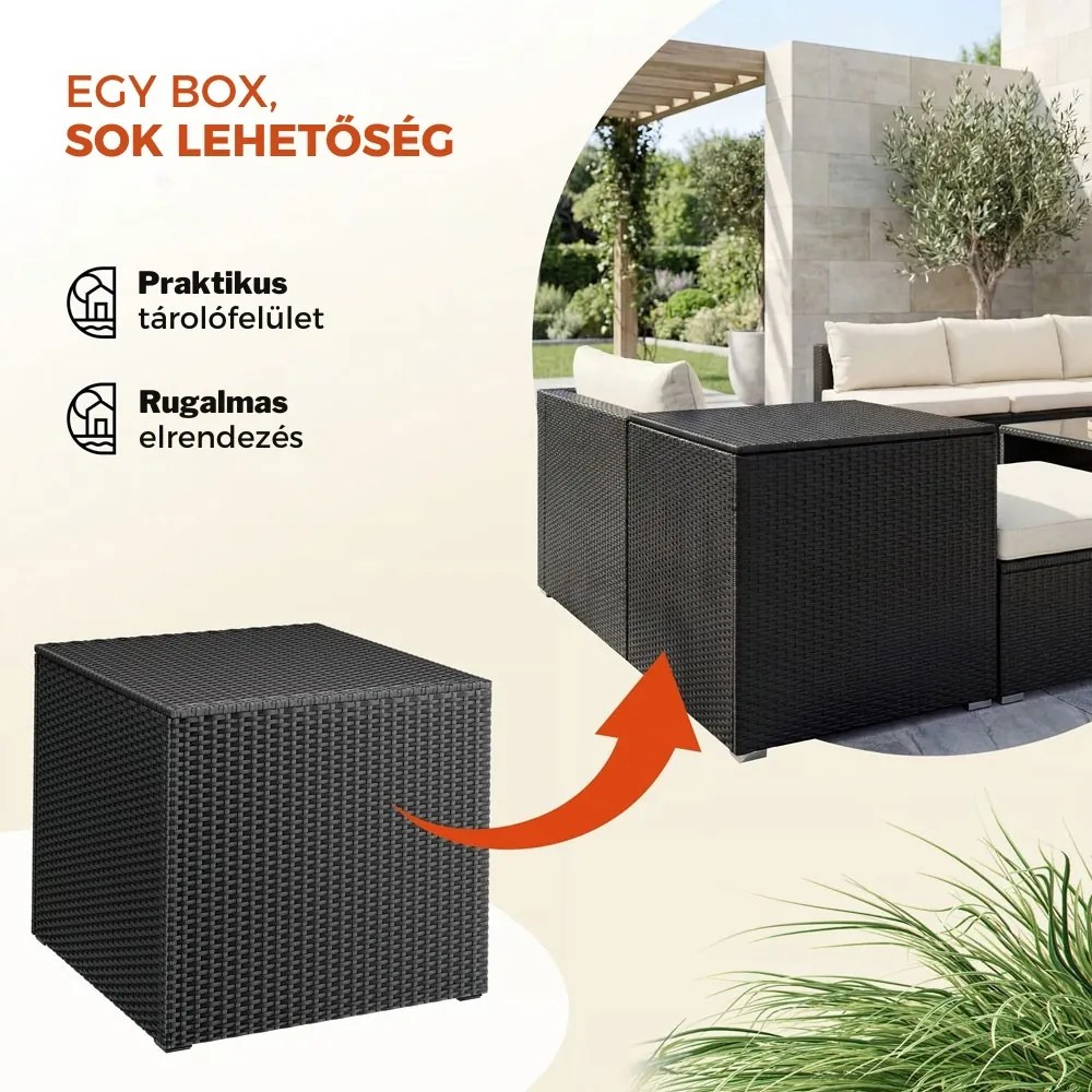 RICCO polyrattan tárolódoboz, 318L, 75x75x70 cm, fekete Casaria