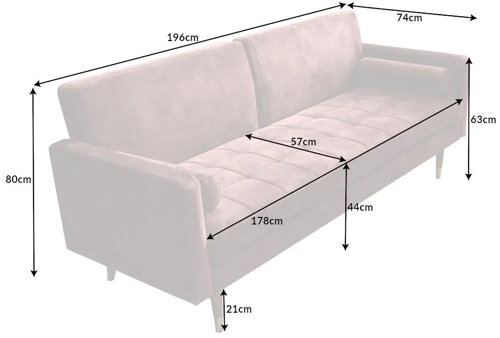 Design ágyazható kanapé Walvia 196 cm pezsgő bársony