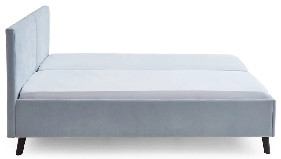 Világoskék kárpitozott franciaágy ágyráccsal 160x200 cm Piano – Meise Möbel