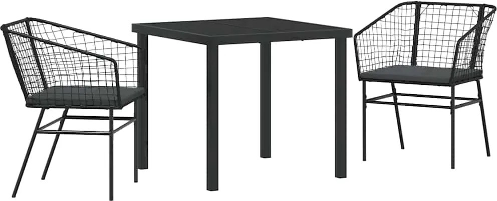 vidaXL Kert étkező szett 3 pcs Fekete polirattan