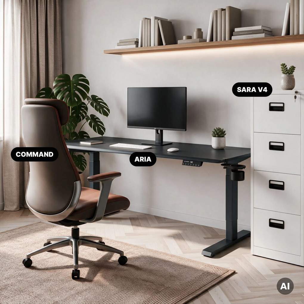 Elektromos íróasztal magasságállítással ergonomikus antracit,1600x800 mm: ARIA