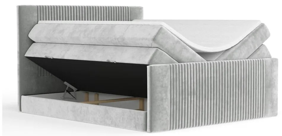Világosszürke ágyneműtartós boxspring ágy 140x200 cm Bergamo – Maison de Rêve