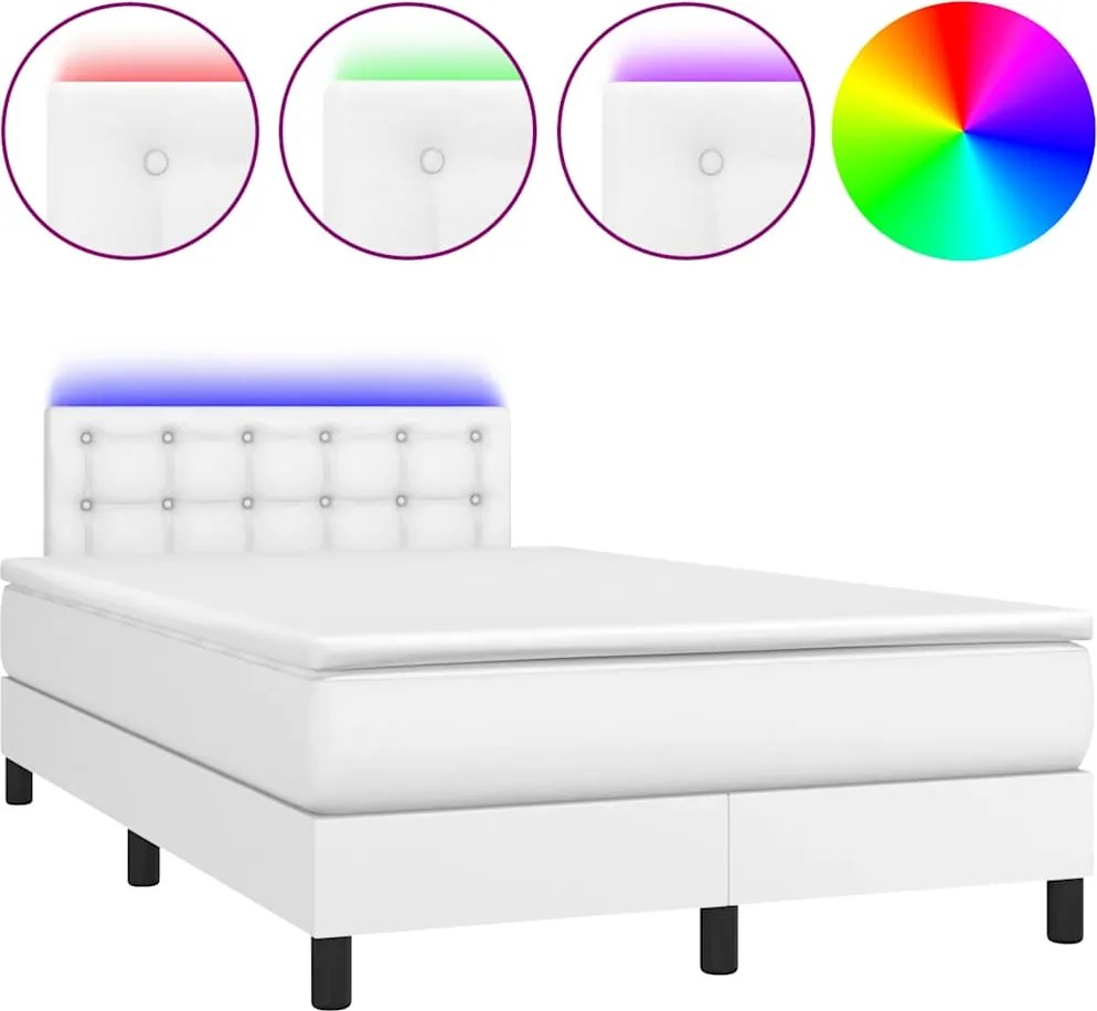 vidaXL fehér műbőr rugós és LED-es ágy matraccal 120x190 cm