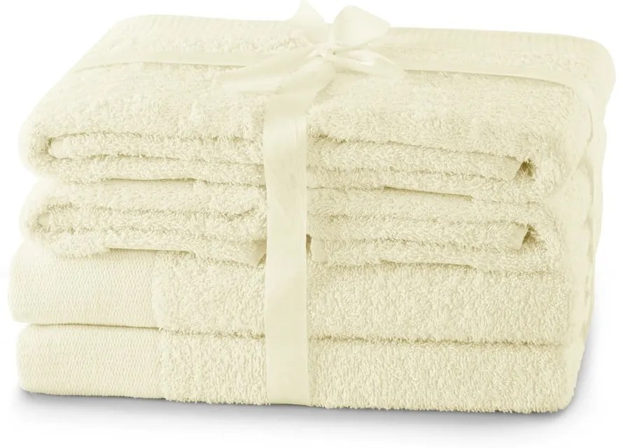 Krémszínű frottír pamut törölköző és fürdőlepedő készlet 6 db-os Amari – Restilo