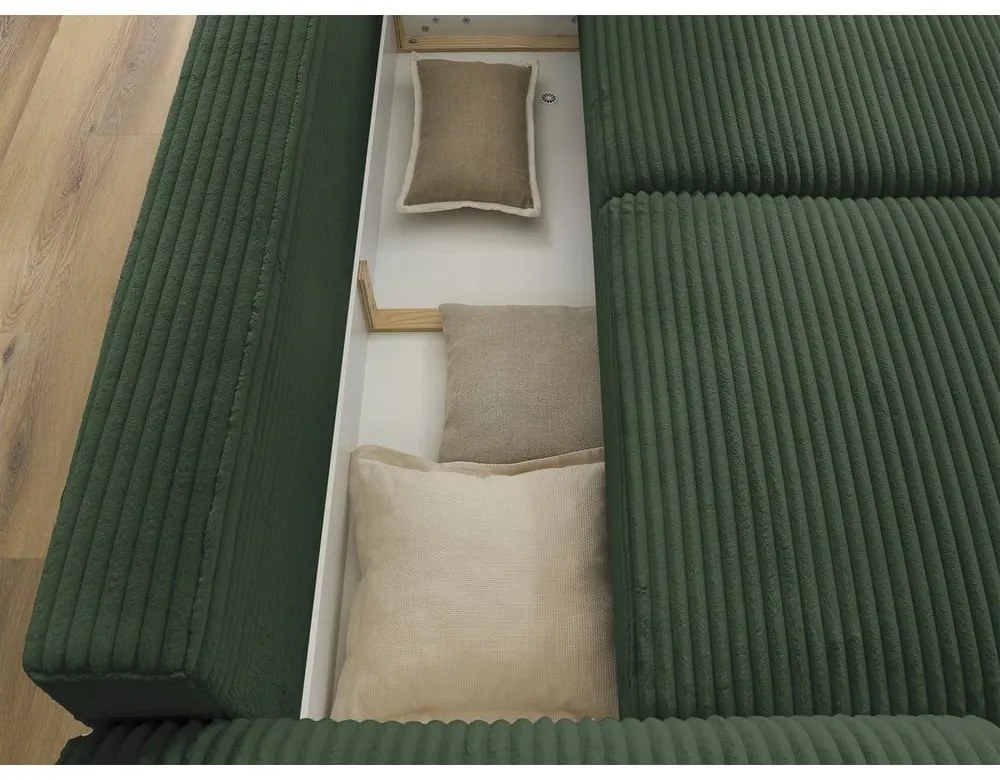 Sötétzöld kordbársony kinyitható kanapé 257 cm Lucien – Bobochic Paris