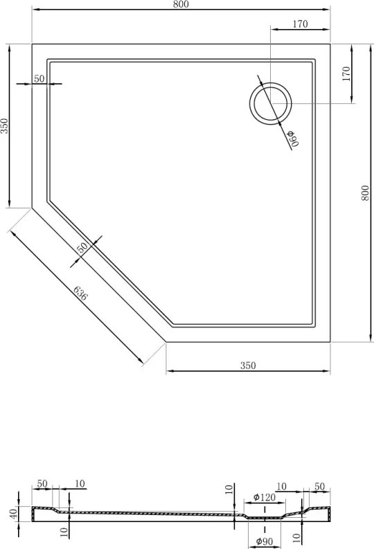 Mexen Flow ötszögletű slim zuhanytálca 80 x 80 cm, fekete matt - 46P708080