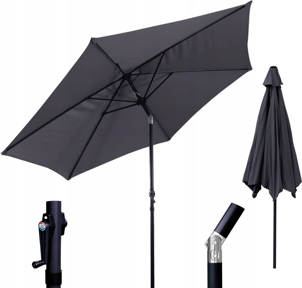Nagy Esernyő 300 Cm Kerti Erkély hajtókarral Állítható Tömör Grafit