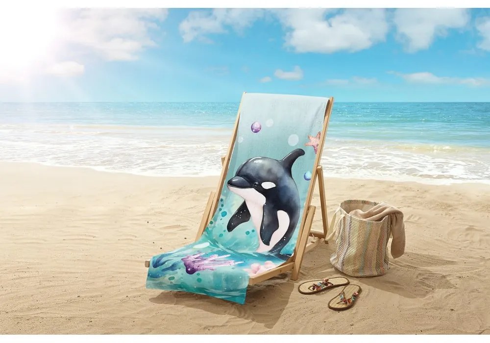 Kék gyerek bársony strandtörölköző 75x150 cm Splash – Good Morning