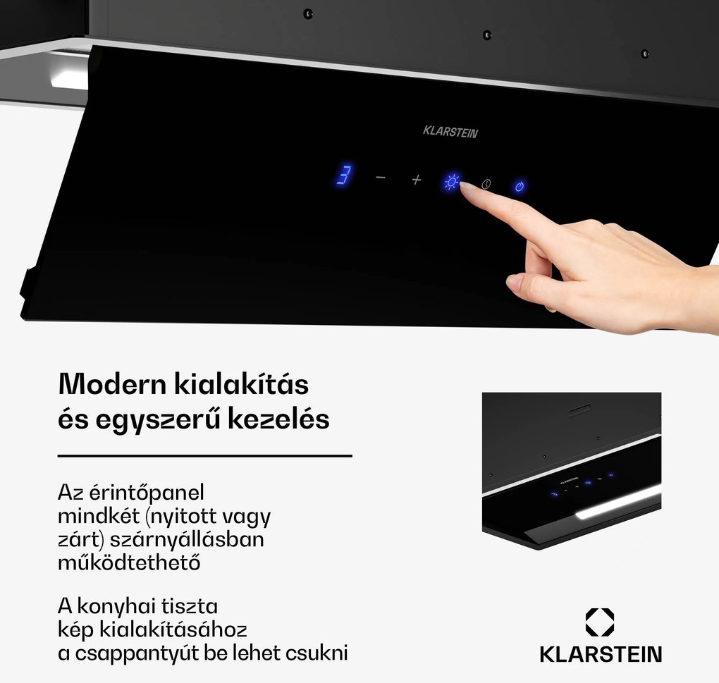 Klarstein Ventimate páraelszívó, érintéses vezérlés, elszívás/keringtetés, EEK A+, 3 szint, LED, csendes