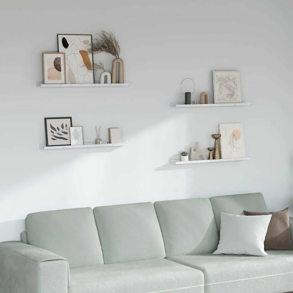 Falpolc polcokkal 4 pcs Fehér márvány 80 x 9 x 3 cm Faanyag