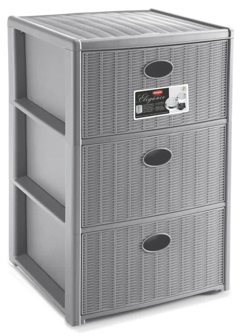 STEFANPLAST Műanyag tároló polc Elegance, 3 fiókos, szürke