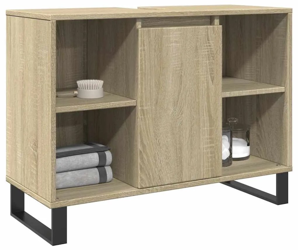 Sonoma tölgy színű szerelt fa mosdószekrény 80 x 33 x 60 cm