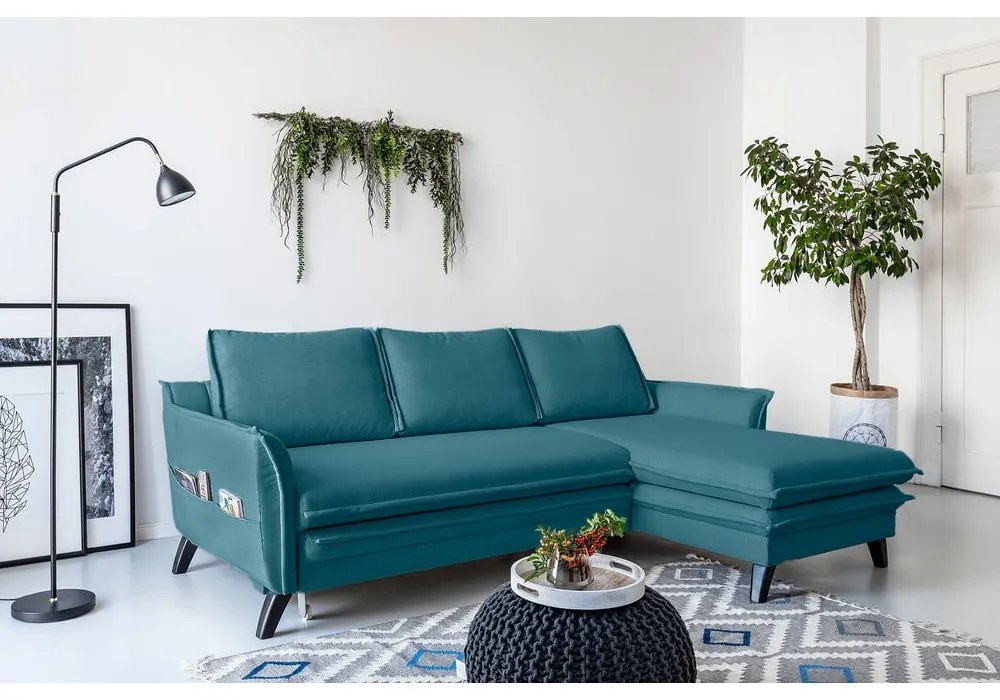 Charming Charlie türkiz kinyitható sarokkanapé, jobb oldali - Miuform