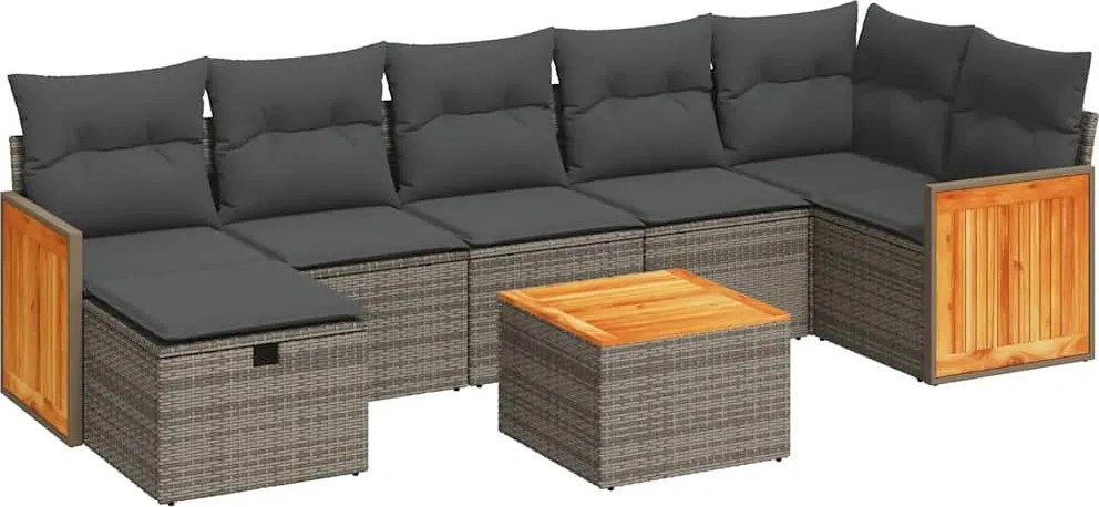 vidaXL 8 részes szürke polyrattan kerti ülőgarnitúra párnákkal