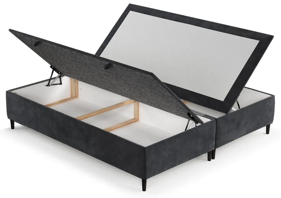 Antracitszürke kárpitozott ágyneműtartós franciaágy 200x200 cm Tate – Maison de Rêve