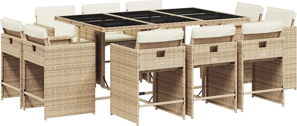 vidaXL 11 részes bézs polyrattan kerti étkezőgarnitúra párnákkal