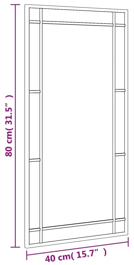 fekete téglalap alakú vas fali tükör 40 x 80 cm