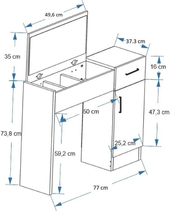 Fésülködő asztal Inci - Light Diós, Antracit