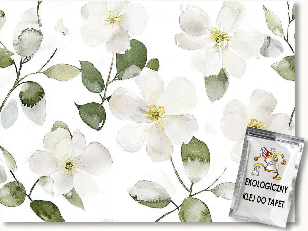 Fotótapéta Flizelina Akvarell Természet Fehér Virágok Almafa 368x254 ragasztó