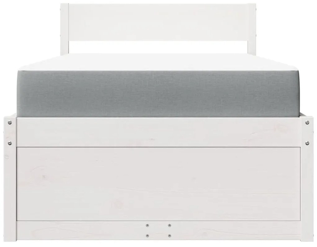fehér tömör fenyőfa ágy fiókokkal és matraccal 100 x 200 cm
