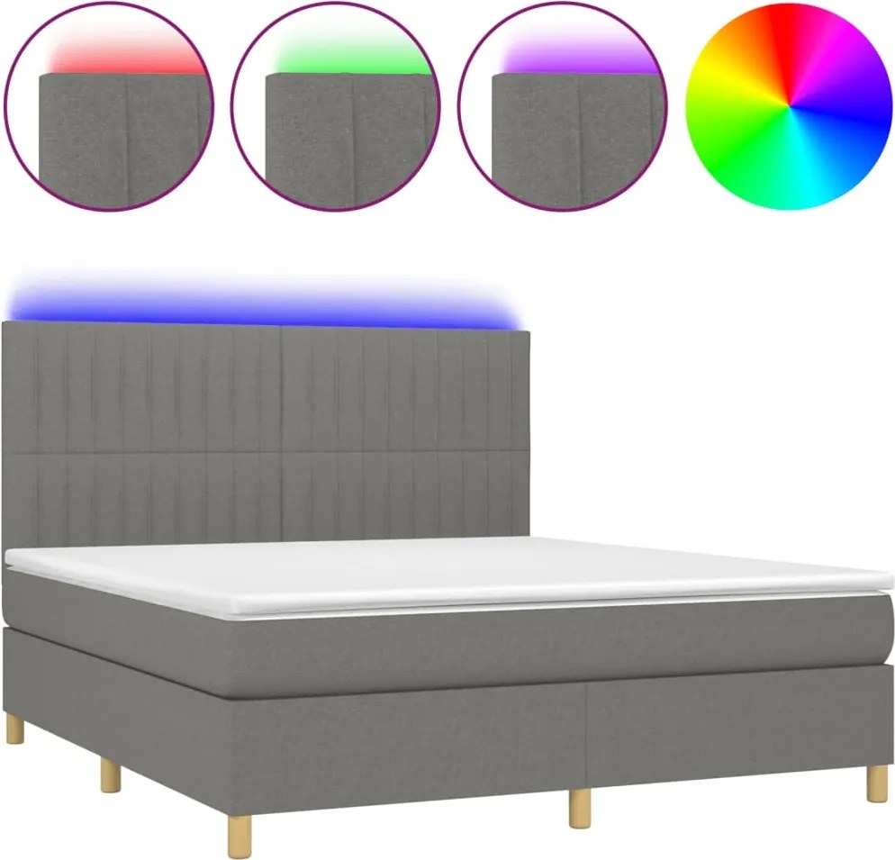 vidaXL sötétszürke szövet rugós és LED-es ágy matraccal 160x200 cm
