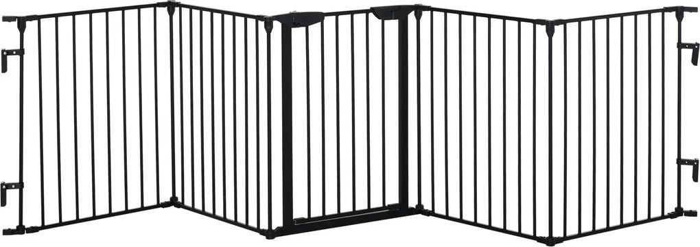 PawHut 2 az 1-ben Kiskutya Korlát 5 Darabos Összecsukható Rács Kapu Kutyák Számára Ajtóval - DIY Kiskutya Játszótér Tűzhely Védő és Karácsonyfát Védő
