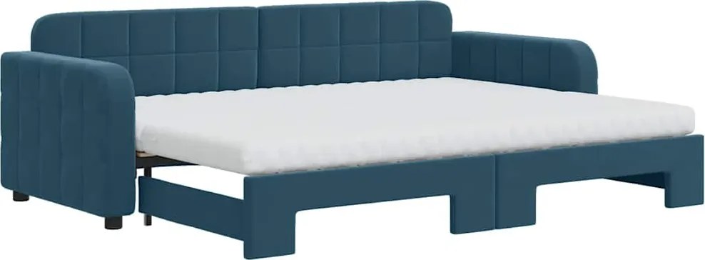 vidaXL kék kihúzható bársony heverő matraccal 80 x 200 cm