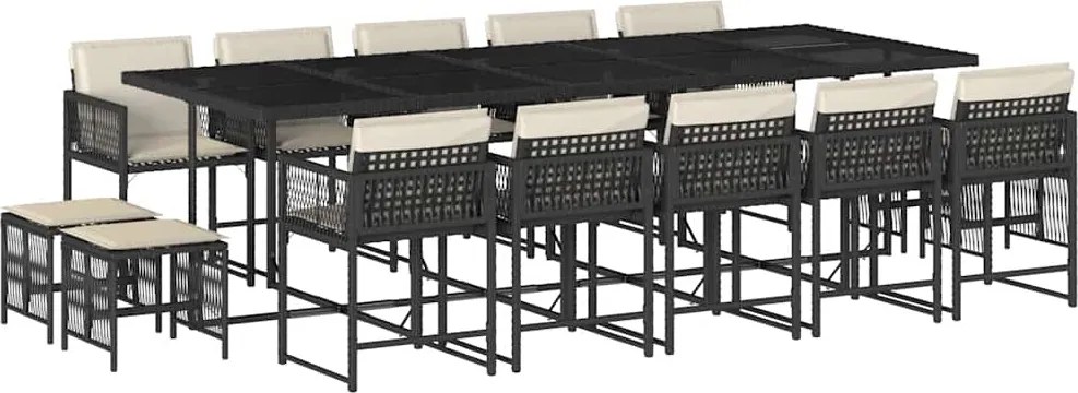 vidaXL 15 részes fekete polyrattan kerti étkezőgarnitúra párnákkal