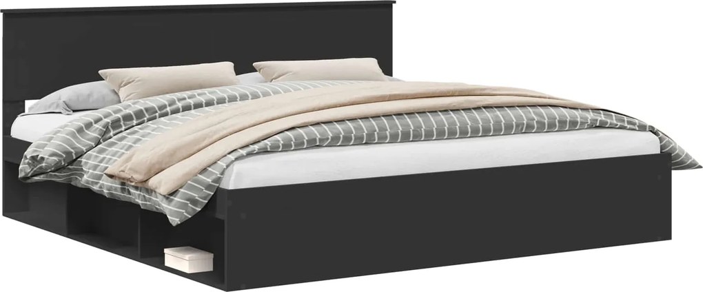 vidaXL Ágykeret fejtámlával Fekete 200 x 200 cm Tömör fenyőfa