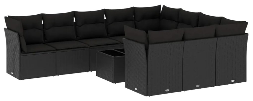 vidaXL 11 részes fekete polyrattan kerti ülőgarnitúra párnákkal