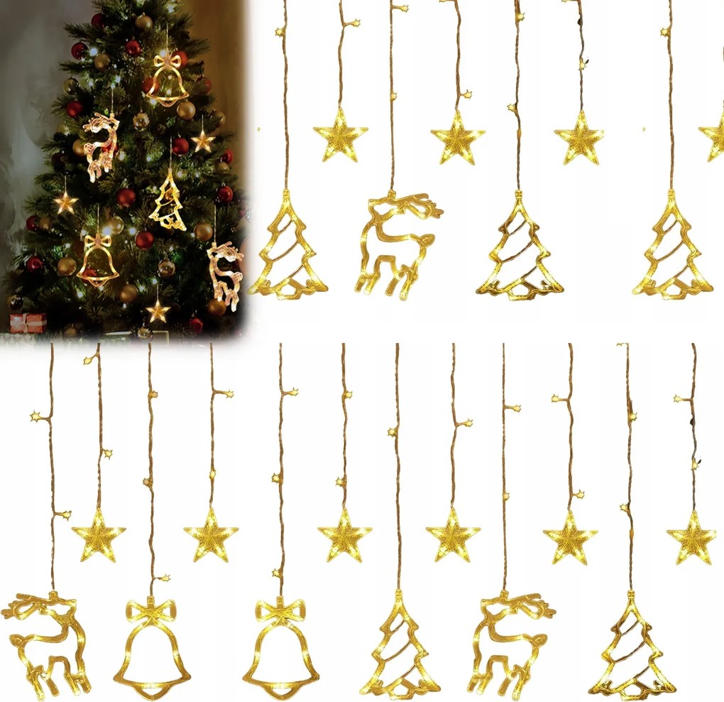 LED-es fényfüggöny Csillagok Meleg fehér 8 üzemmód Karácsonyi lámpák