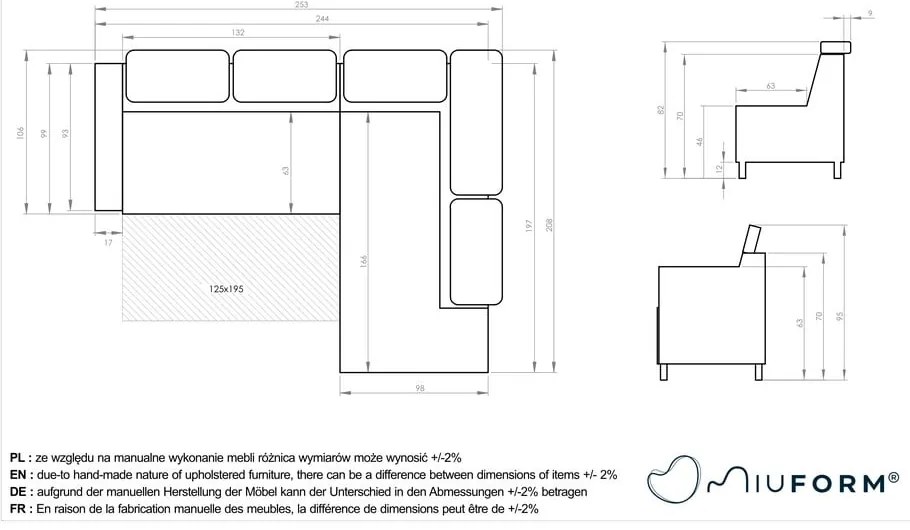 Sötétkék bársony kinyitható sarokkanapé (jobb oldali) Sweet Harmony – Miuform