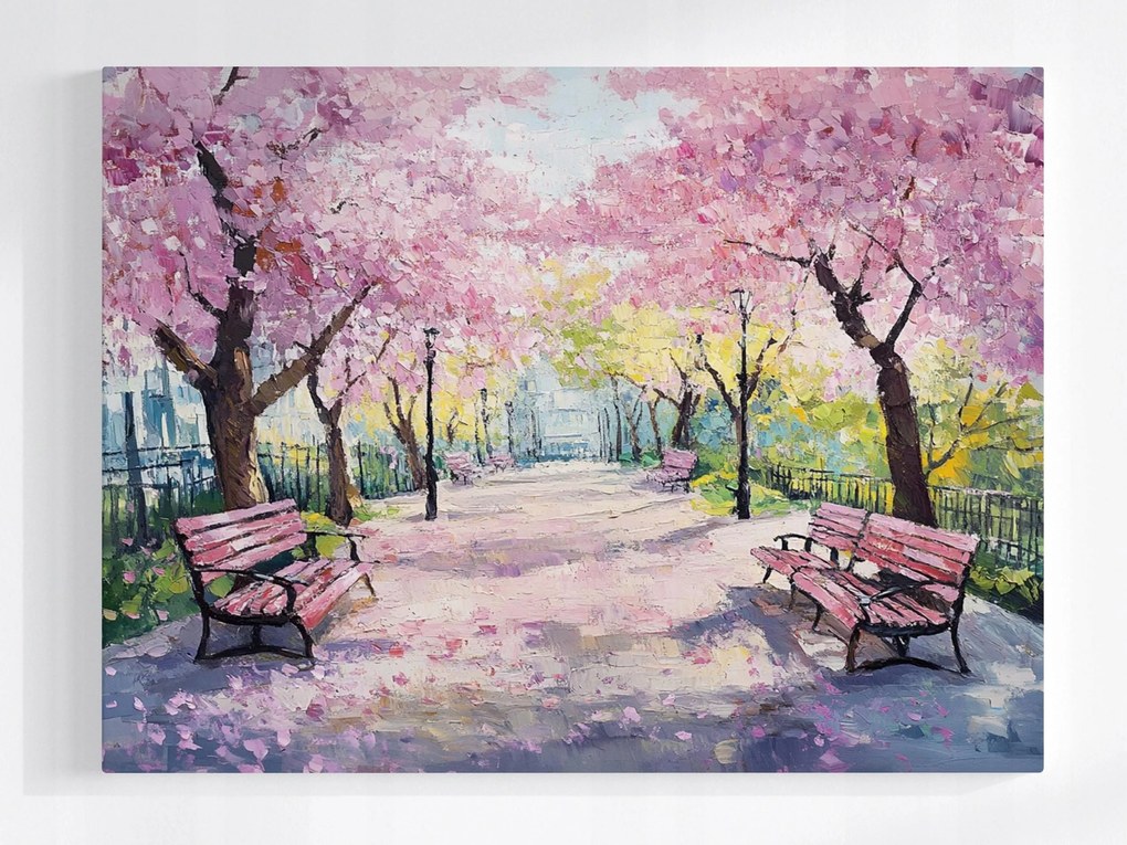 Poszter Város Park Fák Virágok Padok Sikátor Kilátás 80x60