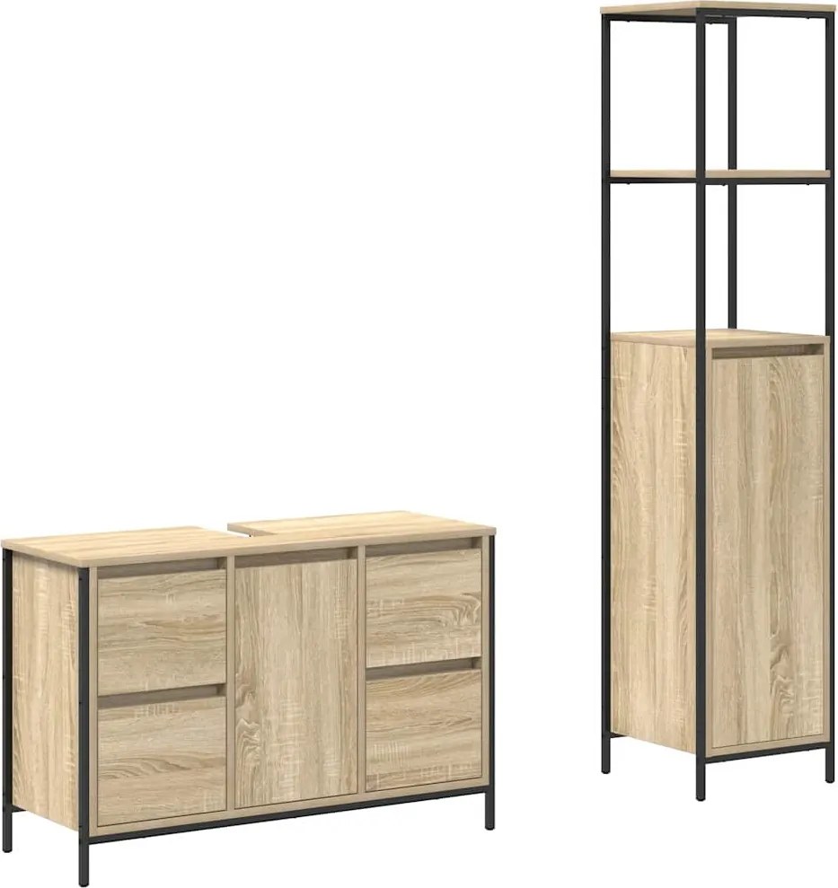 vidaXL Fürdőszoba bútor szett 2 pcs Sonoma Tölgy és Fekete Faanyag