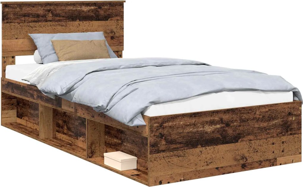 vidaXL Ágykeret fejtámlával Öreg fa 100 x 200 cm Tömör fenyőfa