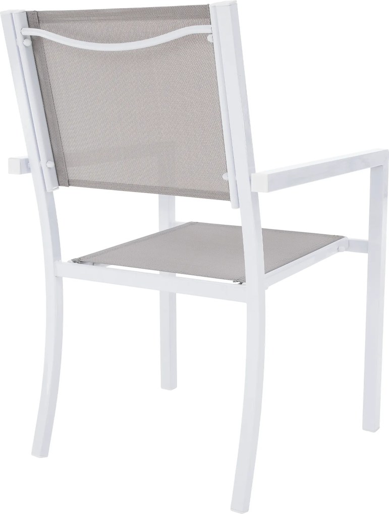 Kerti rakásolható szék, fehér acél/világosszürke, DORIO