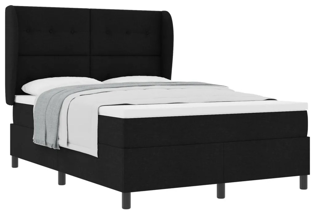 Boxspring Ágy Matraccal Fekete színben, 140x200 cm Szövet