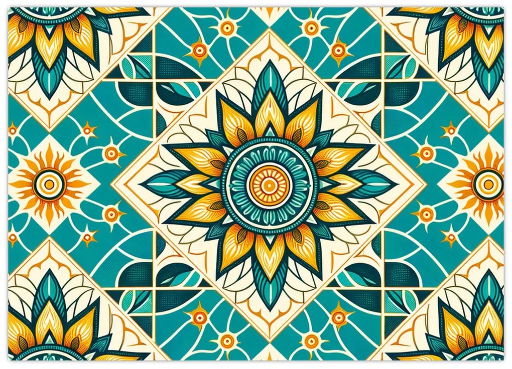 Üveg kép - Türkiz minta (70x50 cm)