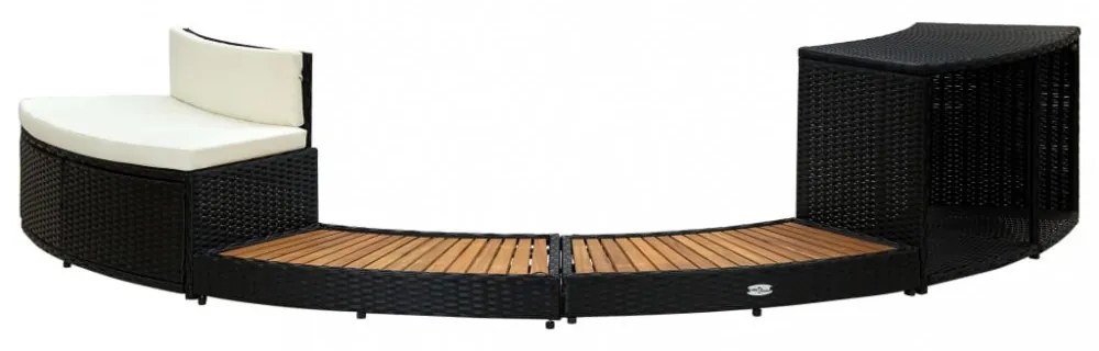 fekete polyrattan és akácfa pezsgőfürdőkeret