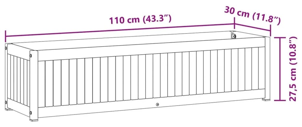 tömör akácfa és acélkerti virágtartó 110 x 30 x 27,5 cm