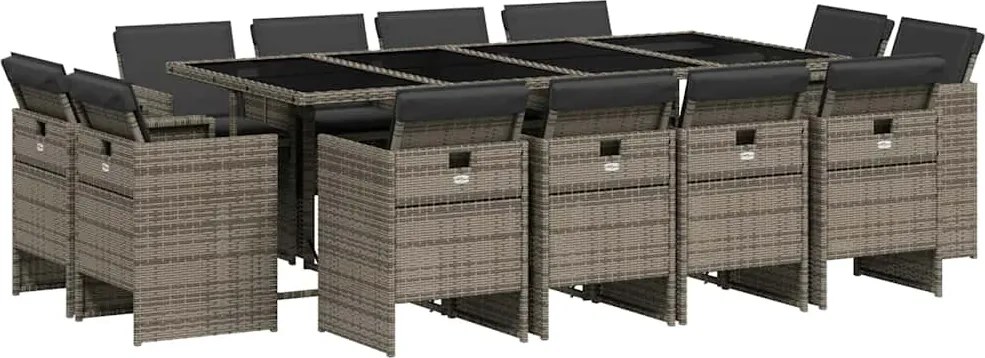 vidaXL 13 részes szürke polyrattan kerti ülőgarnitúra párnákkal
