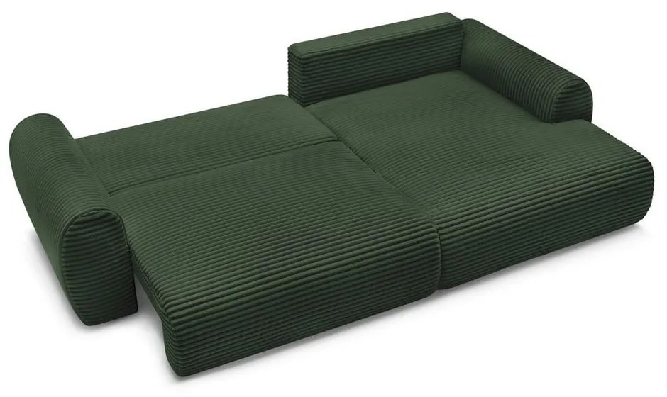 Sötétzöld kordbársony kinyitható sarokkanapé (jobb oldali) Lucien – Bobochic Paris