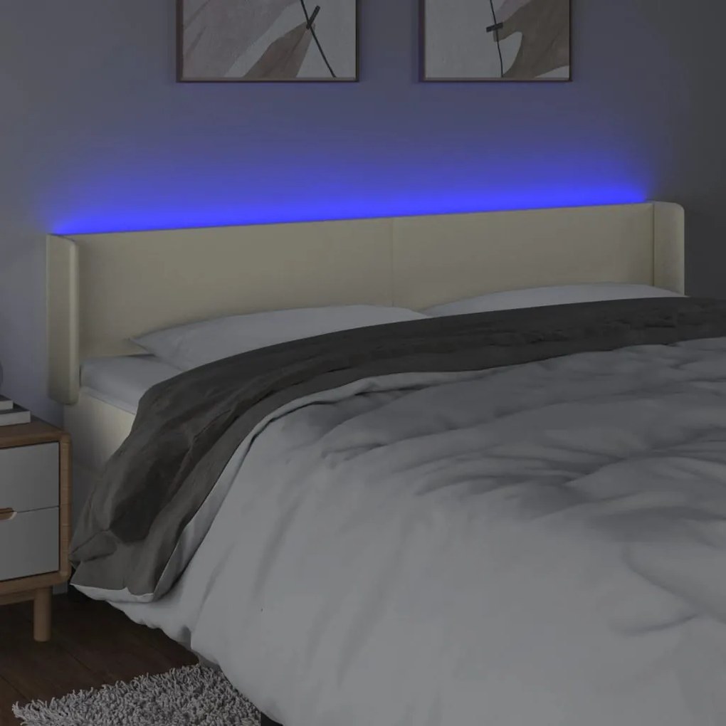 krémszínű műbőr LED-es fejtámla 163 x 16 x 78/88 cm