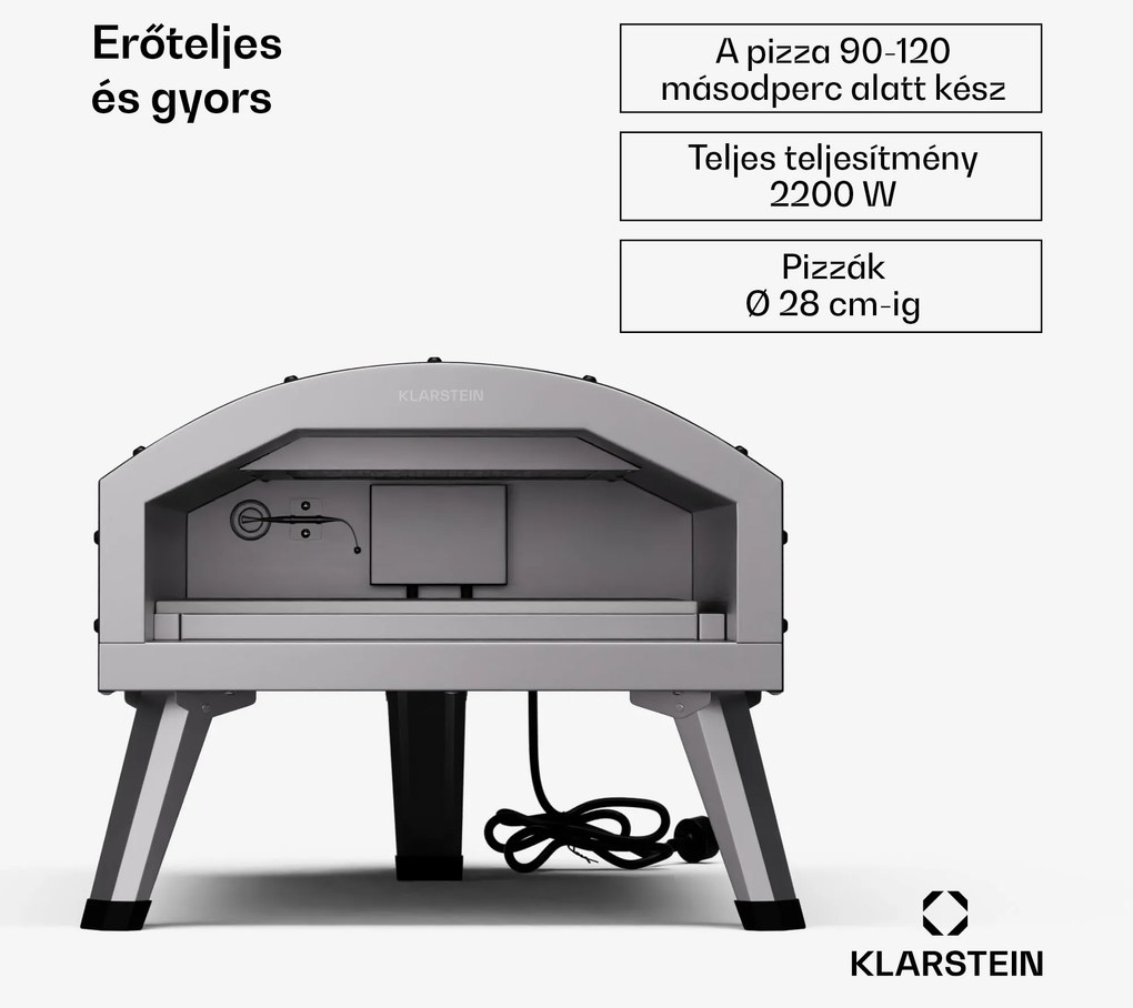 Klarstein LaFiamma pizzasütő kültéri használatra, Dupla fűtőelemek, 2000 W 450 °C-ig