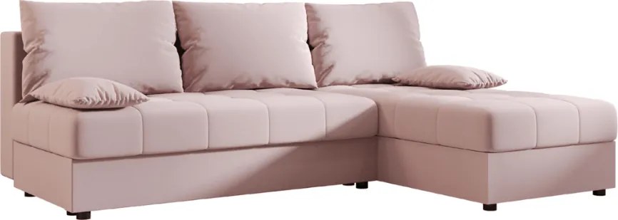 Ágyazható, kétoldalas L alakú kanapé VENORIA SLIM 200x143 cm, púderrózsaszín színű + 2 db díszpárna INGYEN