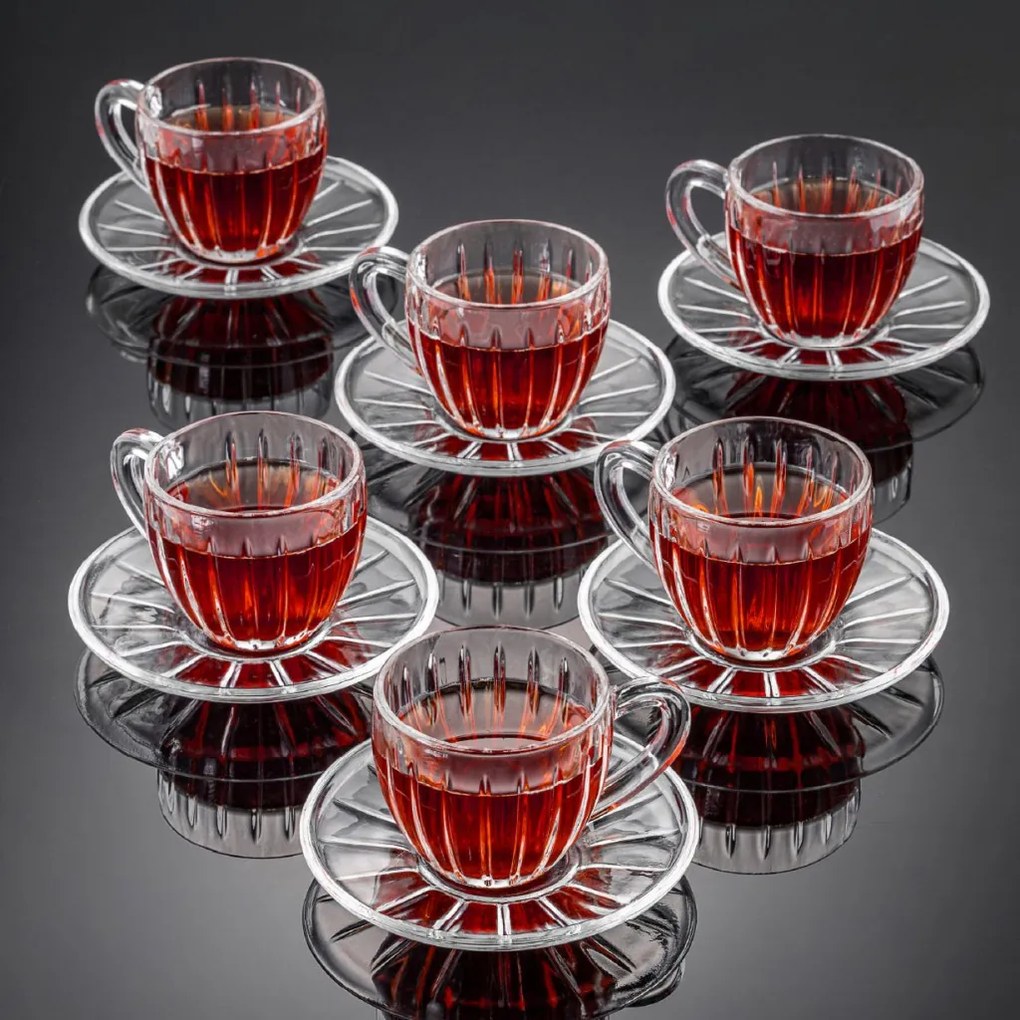 6 részes üveg teáspohár készlet csészealjjal 155 ml